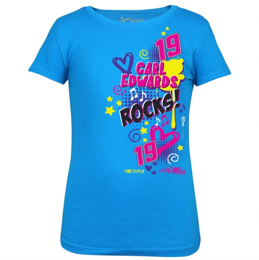 Carl Edwards Kids Blue Graphic Authentics Turquoise Groove T-Shirt  Size L NEW